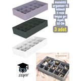 3 Adet Masaüstü Organizer 15 Bölmeli 3 Renk Beyaz Gri Siyah 30 cm
