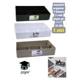 3 Adet Masaüstü Organizer 4 Bölmeli 3 Renk Beyaz Gri Haki 30 cm