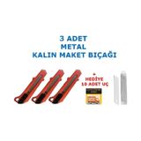 3 Adet Metal Maket Bıçağı Falçata Kalın + 10 Yedek Uç