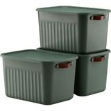 3 Adet Modern Kapaklı Saklama Kutusu Seti -15 Litre – Yeşil- Taşınabilir Kulplu, Dolap İçi Düzenleyici, Çok Amaçlı Organizer Kutu, Oyuncak & Kıyafet Kutusu