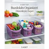 3 Adet Mor Renk Buzdolabı Dolap Içi Düzenleyici Organizer Sepet Sağlıklı Ve Sağlam Plastik Lüks Kalite 17x30x16cm