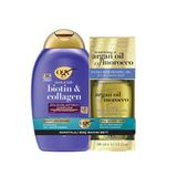 3 Adet Ogx Biotin ve Collagen Dolgunlaştırıcı Şampuan + Argan Oil Of Morocco Saç Bakım Yağı Set 1 Adet