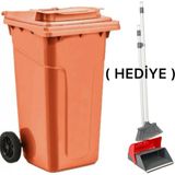 3 Adet Plastik Çöp Konteyneri Çöp Kovası 120 Lt Isıya Karşı Dayanıklı Kapaklı Faraş Hediyeli - Turuncu