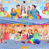 3 Adet Plastik Kullanat Masa Örtüsü Pratik Büyük Boy Mavi Kare Desenli Piknik Aktivite Masa Örtüsü 100X150 - 100 x 150 cm