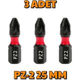 3 Adet Pz-2 25 mm Mıknatıslı S2 Çelik Bits Uç Matkap Ucu - Siyah