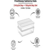 3 Adet Saklama Kabı (1 Büyük-2 Orta Boy) 4 Litre + 1,3 Litre Derin Dondurucu Mikrodalga Uyumlu - Ekru