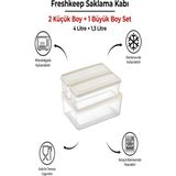 3 Adet Saklama Kabı (1 Büyük-2 Orta Boy) 4 Litre + 1,3 Litre Derin Dondurucu Mikrodalga Uyumlu - Şampanya