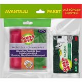 3 Adet Scotch Brite Mikrofiber Temizlik Bezi 3'Lü +X 2 Yeşil Sünger Hediyeli