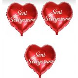 3 Adet Seni Seviyorum Baskılı Kırmızı Renk Folyo Helyum Kalp Balon 40CM Sevgililer Günü Süslemesi