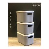 3 Adet Storage 6Lt Gri Cok Amacli Dolap Ici Duzenleyici Kapakli Kutu, Dekoratif Saklama Kutusu