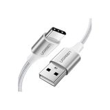 3 Adet Ugreen Usb-C To Usb-A 3A Qc Örgülü Hızlı Şarj Kablosu 2 Metre Gümüş Beyazı 60133
