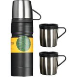 3 Bardaklı Paslanmaz Çelik 700 ml Sıcak Soğuk Tutan Çay Kahve Su Termosu - FC435 (Siyah) - Çok Renkli
