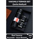 3 Bardaklı Soğuk Sıcak Termos Vakumlu Termos Set Çanta Hediyeli Paslanmaz Çelik 550 ml