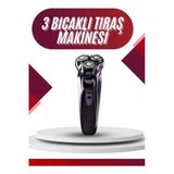 3 Bıçaklı Döner Başlıklı Sakal Sıfır Alma Tıraş Makinesi Profesyonel Paslanmaz Çelik P62850s7681