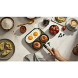 3 Bölmeli Granit Döküm Tava Pancake Yumurta Mücver Omlet Tavası - --