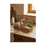3 Bölmeli Hasır Sepet Organizer Saplı, Mutfak Banyo Ofis Çok Amaçlı Düzenleyici, Plastik Rattan Kaşıklık Sepeti, 40X13X17 cm - Kestane Akaju - Option-1