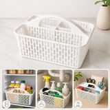 3 Bölmeli Kulplu Organizer Sepet, Çok Amaçlı Beyaz Plastik Düzenleyici, Buzdolabı Içi, Lavabo Altı, Mutfak Dolabı, Banyo ve Masaüstü Için Taşınabilir Saklama Sepeti - 41 Delft Blue