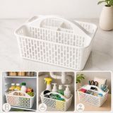 3 Bölmeli Kulplu Organizer Sepet, Çok Amaçlı Beyaz Plastik Düzenleyici, Buzdolabı İçi, Lavabo Altı, Mutfak Dolabı, Banyo ve Masaüstü İçin Taşınabilir Saklama Sepeti