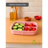 3 Bölmeli Saklama Kabı Bpa Free Beslenme Kabı Hava Almaz Kab Pembe 1500 ml