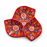 3 Bölmeli Seramik Çerezlik, El Yapımı Sunumluk Çerez ve Kuruyemiş Tabağı, Atıştırmalık Cips Meze ve Kahvaltılık Sunum Kasesi, Hediyelik Servis Tabağı, KIRMIZI