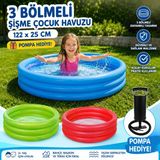 3 Bölmeli Şişme Çocuk Havuzu 122X25 Cm Dayanıklı Bahçe Ve Balkon Havuzu El Pompası Hediyeli
