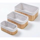 3 Boy Bambu Organizer Sepet Seti Ekmek Kutusu Keten Kumaş Banyo Mutfak Kozmetik Dolap Düzenleyici