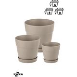 3 Boy Mono Saksı Seti Tabaklı Drenaj Delikli Plastik Çiçek Saksısı Set - Bej