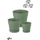 3 Boy Mono Saksı Seti Tabaklı Drenaj Delikli Plastik Çiçek Saksısı Set - Yeşil
