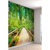 3 Boyutlu, Ahşap Köprü Duvar Kağıdı, Orman Desenli, Yeşil Renkli, Doğa Manzara, Salon Duvar Kağıdı, 320 x 240
