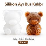 3 Boyutlu Ayıcık Buz Kalıbı, Silikon Ayı Şekilli Tek Gözlü Buzluk, Kahve Kokteyl ve Soğuk İçecek Sunumu, 5 x 7 cm, 1 Adet