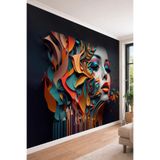3 Boyutlu Kağıt Sanatı Efektli Renkli Kadın Portresi Tasarımlı Tekstil Duvar Kağıdı, 200 x 150