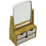3 Çekmeceli Bambu Ahşap STANDLI=9X9.5X18X21.5CM Makyaj AYNASI=15X18CM Takılık 2+1 Organizer (5067)