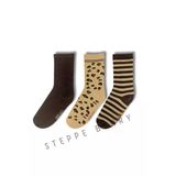3 Çift Leoparlı Kahverengi Seri Dikişsiz Soket Çorap