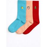 3 Çift Meyve Nakışlı Unisex Soket Çorap – Renkli, Günlük ve Rahat Tasarım - Standart - Çok Renkli
