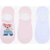 3 Çift Pamuklu Teddy Bear Ayı Desenli Sneaker Çorap - Standart - Pembe - Beyaz