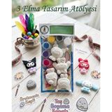 3 Elma Tasarım Atölyesi/1 Adet Mıknatıslı Magnetlik Stich Taş Boyama Seti (4 Adet Mıknatıs) - Beyaz