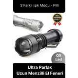 3 Fonksiyonlu Q5 Led Ultra Parlak Uzun Menzilli Pilli Yüksek Işık Gücüyle Acil Durum Kamp El Feneri