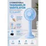 3 Fonksiyonlu Telefon Tutuculu Taşınabilir El Ve Masaüstü Vantilatör Şarjlı 3 Kademeli Mini Fan Usb