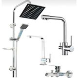 3 Girişli Mutfak Lüx Kare Lavabo Lüx Kare Banyo Robot Duş 4’lü Musluk Batarya Seti