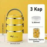 3 Gözlü Çelik Desenli Sarı Termal Bento Kutusu Çocuklar Için Şirin - Kestane Akaju - Option-1