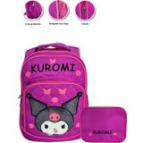 3 Gözlü Tüylü Kuromi İlkokul Çantası + Beslenme - Kuromi İlkokul Kız Çantası
