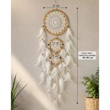 3 Halkalı Beyaz Tüylü Düş Kapanı – Bohem Duvar Ve Yatak Odası Dekoru