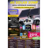 3 Hareketli 4 Kamera 20Mp Sım Kartlı Solar 4G Güneş Enerjili Güvenlik Kamerası Sd Kart İnternt Dahil