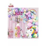 3 Harfli 2 Yaş Unicorn Temalı Iyi Ki Doğdun Makaron Balon Doğum Günü Parti Kutlama Seti Süsü