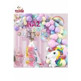3 Harfli 5 Yaş Unicorn Temalı Iyi Ki Doğdun Makaron Balon Doğum Günü Parti Kutlama Seti Süsü