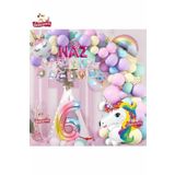 3 Harfli 6 Yaş Unicorn Temalı Iyi Ki Doğdun Makaron Balon Doğum Günü Parti Kutlama Seti Süsü