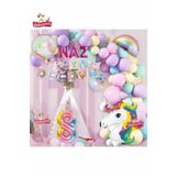 3 Harfli Yaş Unicorn Temalı Iyi Ki Doğdun Makaron Balon Doğum Günü Parti Kutlama Seti Süsü, 464864959568468