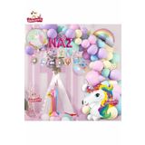 3 Harfli Yaş Unicorn Temalı Iyi Ki Doğdun Makaron Balon Doğum Günü Parti Kutlama Seti Süsü, 658468486468
