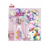 3 Harfli Yaş Unicorn Temalı Iyi Ki Doğdun Makaron Balon Doğum Günü Parti Kutlama Seti Süsü, 6848646486486