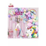 3 Harfli Yaş Unicorn Temalı Iyi Ki Doğdun Makaron Balon Doğum Günü Parti Kutlama Seti Süsü, 864864654156